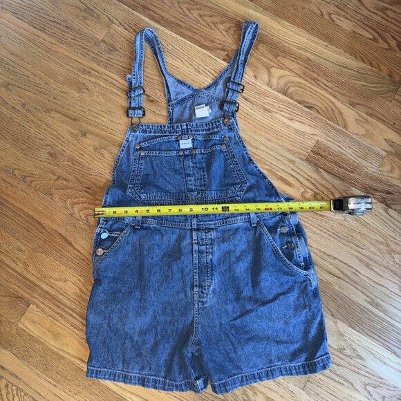 Vintage Calvin Klein Bib Overalls Shorts Jeans Denim Womens L Double Stone Wash - Picture 13 of 16